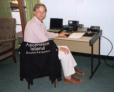 Chris, ZD8SIX (G3WOS) at the station in the Guesthouse