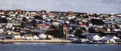 The skyline of Port Stanley in the Falklands