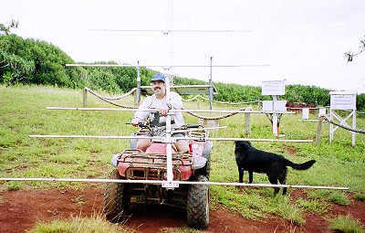 The chairman of the VP6PAC club, Dave Brown, transporting the yagi after the VP6BR station had been dismantled.